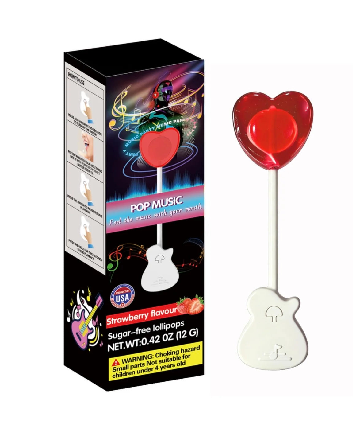 Audio Lollipop Strawberry Flavour – Interactive Music Lollipop Candy | Strawberry Flavoured Novelty Sweet