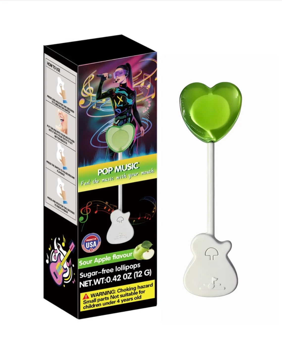 Audio Lollipop Sour Apple Flavour – Interactive Music Lollipop Novelty Candy Sweet