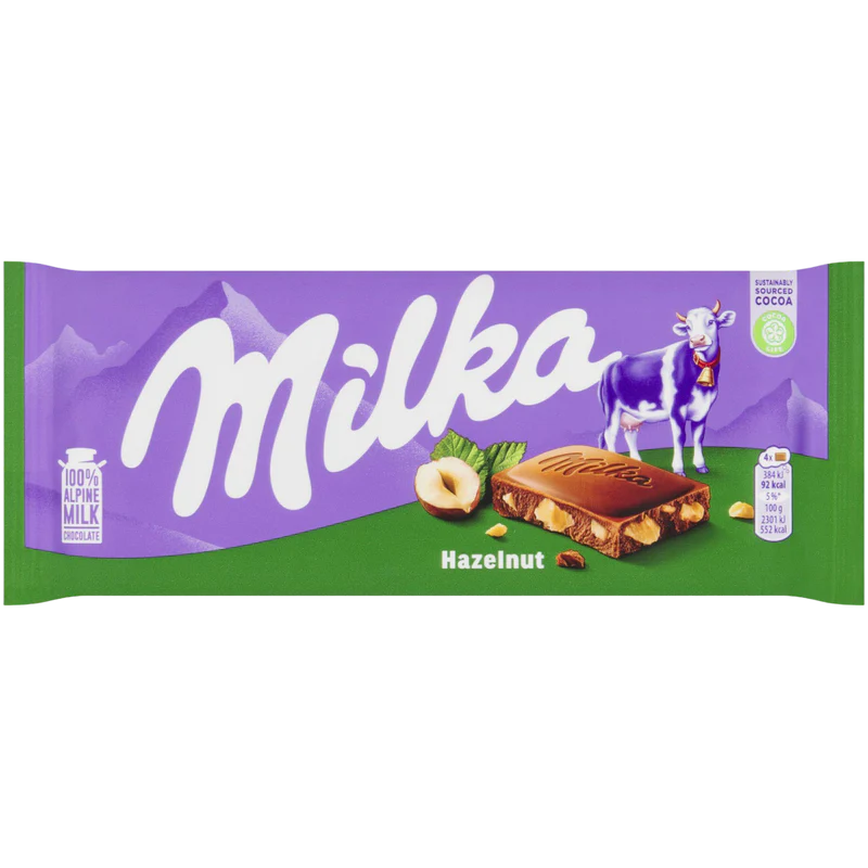MILKA HAZELNUT CHOCOLATE BAR 100G