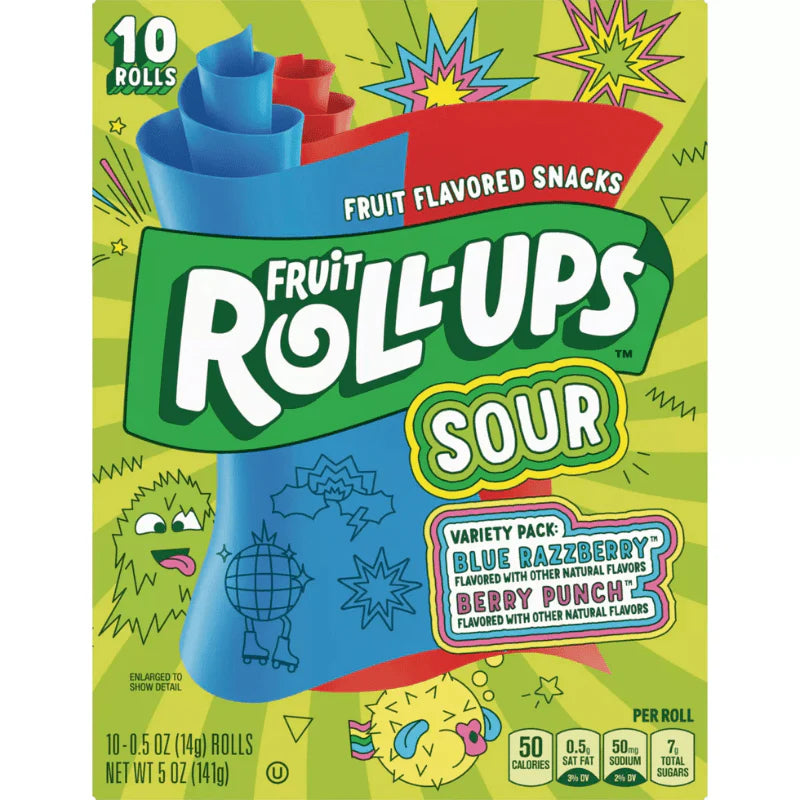 FRUIT ROLL UPS SOUR BOX OF 10